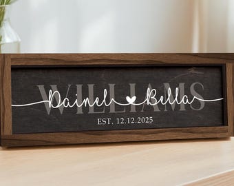 Personalized Last Name Sign with Names For Couple, Anniversary Sign, Last Name Sign, Wedding Date Sign with Established Date, Wedding Sign