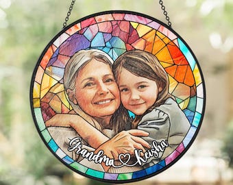 Custom Photo Portrait Stained Glass Suncatcher Gift for Mom,Mum Gift From Kids,Mom Birthday,Gift For Grandma,Photo Glass Art,Window Hanging