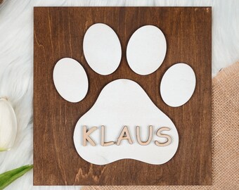 Custom Wood Dog Sign, Pet Memorial, Paw Frame Wall Decor, Pet Decor, Pet Name Frame, Dog & Cat Lover Sign, Dog Room Sign, Dog Paw and Name