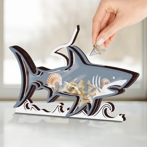 Shark Tooth Display Shark Shadow Box For Sting Ray Teeth Sea Glass Shells Agates Crystals Shark Tooth Collector Gift For Father Dad Daddy