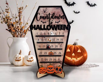 Countdown to Halloween Coffin Calendar, Coffee Bar Halloween Decor, Days till Halloween, Halloween Countdown, Coffin Decor, Halloween Gift