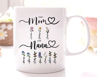 First Mom Now Grandma Mug, Personalized Gift For Grandma, Wildflower Vase, Vase Jug Mug, Mother Day Nana Gift, Grandma Flower Vase