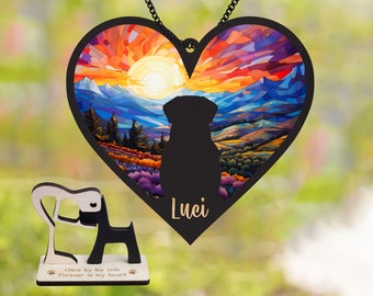 Ornement de chien attrape-soleil commémoratif pour animal de compagnie passant pont arc-en-ciel cadeaux de sympathie pour animal de compagnie chien maman attrape-lumière vitrail suspendu à une fenêtre