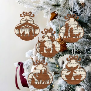 Set 5 Pieces Music Sheet Nativity Ornament, Meaningful Christmas Christian Gift, Nativity Christmas Ornament 2024, Holiday Gift Religious