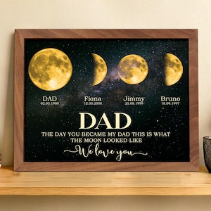 Personalized Dad Moons Phase Frame with Kids Names, The Day You Became My Dad Gift, Moons Phase Frame, Father's Day Gift, Gift for Daddy