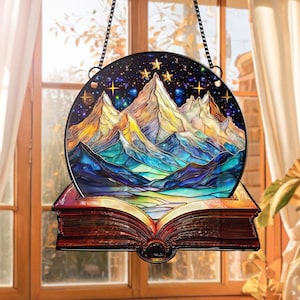 Bookaholic Suncatcher Ornament, book lover Fantasy Book Reader Gift,  Acrylic Window Hanging, Bookshelf Decor, Book Lover Gift,Bookish Gift