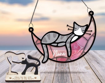 Cat Memorial Suncatcher Sleeping Cat on Moon Loss of Pet Sympathy Gift Handmade Name Cat Ornament Cat Lovers Gifts Cat Passing Remembrance