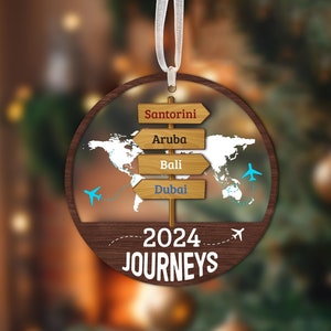 Ornamento personalizzato per avventure di viaggio, ornamento natalizio da viaggio, regalo di Natale, nuova avventura, viaggio di Natale 2024, destinazione di viaggio, regalo di viaggio