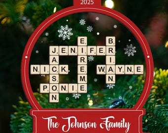 Family Crossword Christmas Ornament, Scrabble Personalized Christmas Ornament, Family Names Puzzle, Custom Scrabble Ornament,Family Ornament