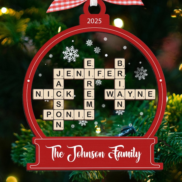 Family Crossword Christmas Ornament, Scrabble Personalized Christmas Ornament, Family Names Puzzle, Custom Scrabble Ornament,Family Ornament