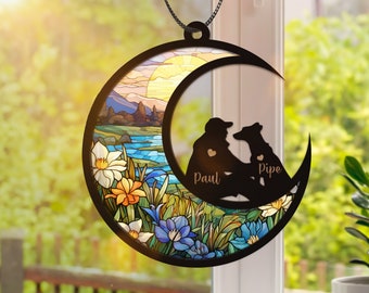 Custom Pet and Man Memorial Suncatcher,  Loss of Dog Sympathy Ornament, Pet Passing Light Catcher, Dog  Dad, Gift for Dog Lovers