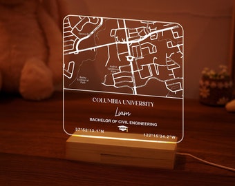 Personalized Graduation Gifts, Custom College, Campus Map Acrylic Night Light, Unique Grad Gifts For Him Class of 2025, Photo Graduation