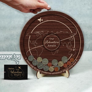 Porta monete da viaggio, regalo personalizzato per viaggiatori, espositore per monete, porta monete da viaggio, regalo per amanti dei viaggi, nuova avventura, la nostra avventura ci aspetta