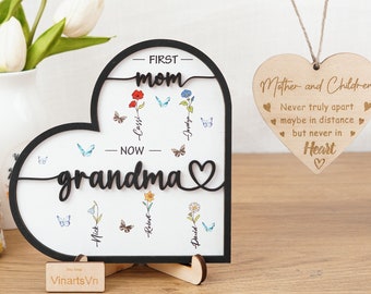 Mom Grandma Birth  Month Flower For Mother Day Gift, Custom Gift for Mom Nana, Grandmas Garden Wooden Sign, First Mom Now Grandma Sign