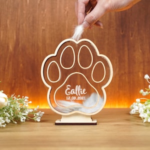 Pet Memorial Box, Personalized Pet Hair Memorial Shadow Box, Dog Paw For Fur, Dog Cat Urn Keepsake box, Pet Lover Gifts, Pet Loss Gifts