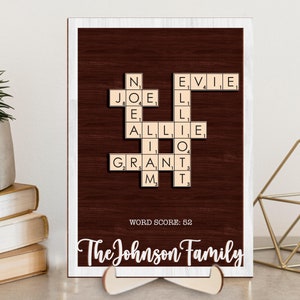 Placa de sobrenome de palavras cruzadas, Moldura de família de letras de Scrabble, Quebra-cabeça de nomes, Moldura de palavras cruzadas, Presente de Natal, Peças de letras de família personalizadas