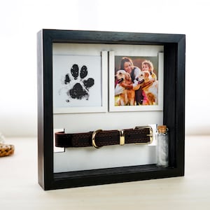 Collar Holder Frame Dog Memorial Shadow Box, Dog Paw Print Keepsake, Pet Sympathy Gifts, Rainbow Bridge Cat Remembrance Sign Loss Of Dog