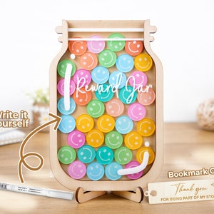Smiley Face Reward Jar, Personalised Gift For Teacher, Colorful Classroom Decor, Back to school gift, Custom Name Reward For Kids
