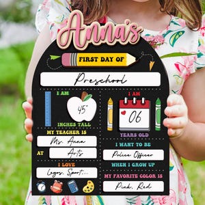Personalized  First Day of School Interchangeable Sign, Custom name back to school, 1st day of kindergarden pre-School,  wooden school board