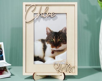 Custom Dog Frame, Dog Memorial Gift, Cat Name Photo Frame, Dog Picture Frame,  Pet Memorial, Dog Lover, Cat Lover, Wooden Cat Photo Frame
