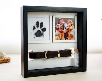 Collar Holder Frame Dog Memorial Shadow Box, Dog Paw Print Keepsake, Pet Sympathy Gifts, Rainbow Bridge Cat Remembrance Sign Loss Of Dog