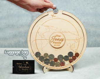 Coin Holder Personalized Box, Travel Gift, New Adventure Keepsake, Travel Money Holder, Travel Token Display, Travel Lover Gift