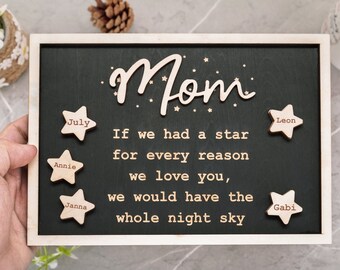 Custom Mom Stars Sign, Stars Wooden Sign, Personalized Mom Dad Sign, Mom Star Sign, Dad Stars Sign, Custom With Kids Names, Gift From Kids