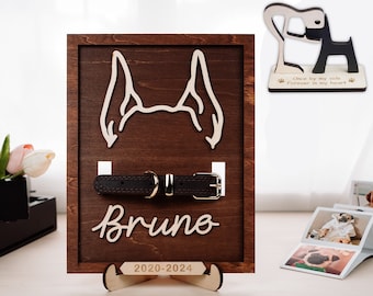 Personalized Loss of Pet Gift, Dog Ear Outline, Pet Name Sign, Pet Loss, Memorial Dog Collar Holder, Dog Ear Framed Art, Pet Lovers Gift