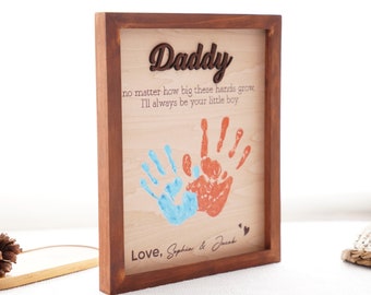 Personalized Fathers Day Handprint 2024, Best Dad Ever Hands Down Frame, Gift for Dad, Present for Papa, Hands Print Sign, Grandpa Gift