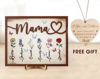 Enseigne personnalisée fleur du mois de naissance, cadeaux personnalisés pour maman, enseigne en bois de grand-mère, cadeau d'anniversaire maman personnalisé, cadeau fête des mères, cadre de jardin de grand-mère