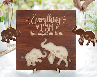 Mother's Day Gift Elephant Wood Sign, Gift for Mom Mommy, Personalized Custom Decor, Gifts For Mom, Gift for Grandma, Name Family Wood Sign