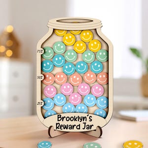 Star Smiley Face Belohnungsglas, magnetisches Belohnungsglas mit Token, Belohnungssystem für Kind Verhalten, benutzerdefiniertes Namen Belohnungsgeschenk für Kind, Chore Chart