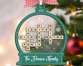 Scrabble Personalized Christmas Ornaments Grandkids Crossword Puzzle Ornament Christmas Ornaments Christmas Gift for Grandma Family Ornament