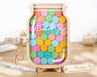 Smiley Face Reward Jar, Personalised Gift For Teacher, Colorful Classroom Decor, Back to school gift, Custom Name Reward For Kids