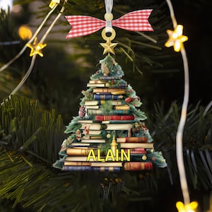 Christmas Book Tree Name Ornament, Custom Name Book Ornament, Book Lover Gift, Bookworm Gifts, Book Christmas Tree 2024, Christmas Gift 2024