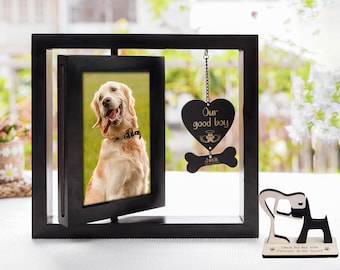 Pet Memorial Sign Wooden Dog Picture Rotating Frame Pet Lovers Photo Gift In Loving Memory Of Dog Cat Loss Rememberance Gifts Loss Of Dog