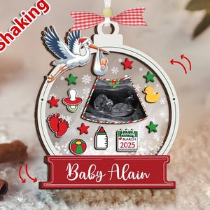 Baby Arriving Ornament, Baby&#39;s Ultrasound Photo Shaker Ornament Personalized, Expecting Dad Xmas, Pregnancy Announcement, Maternity Keepsake