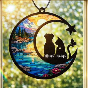 10" Dog Cat Memorial Suncatcher, Dogs Ornament Pet Remembrance Gift Pets Sympathy Gifts Dog Lover Light Catcher Window Hanging Car Accessory