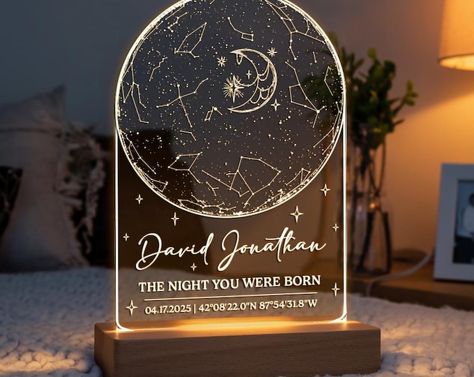 The Night You Were Born Star Map Night Light, Night Sky By Date, Night Sky Celestial Map Night Light, Birthday Gift, Star Gift
