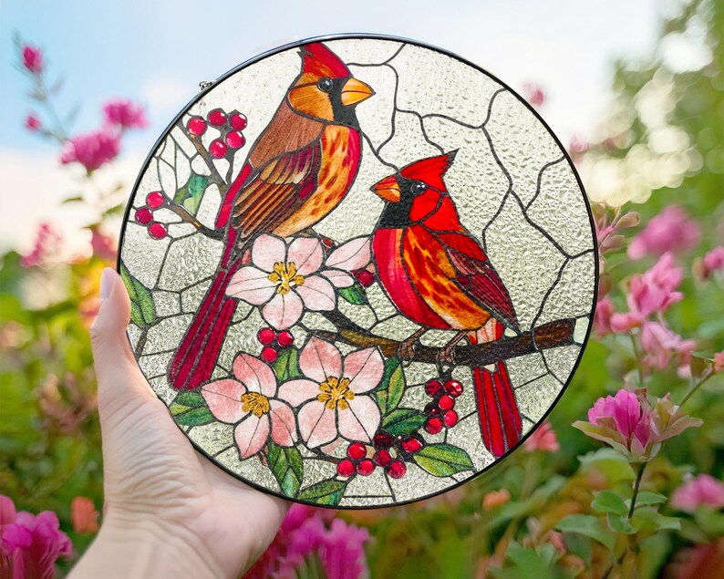Cardinal Stained Glass Suncatcher,window Hanging,cardinal Lover,glass ...