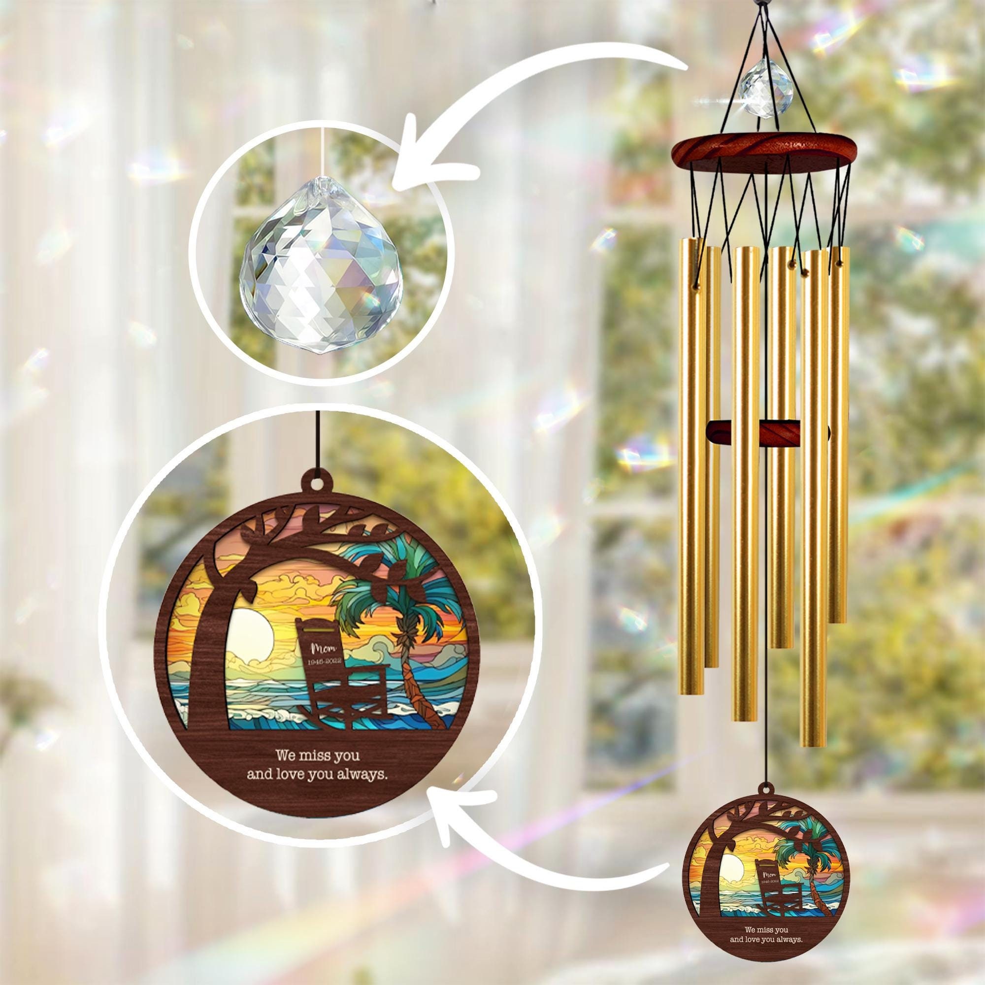 Gedenk-Windspiel Mit Kardinal – Für Draußen, Aluminium, 66 Cm, Inkl. Karte & Geschenkbox – Trostgeschenk Bei Verlust