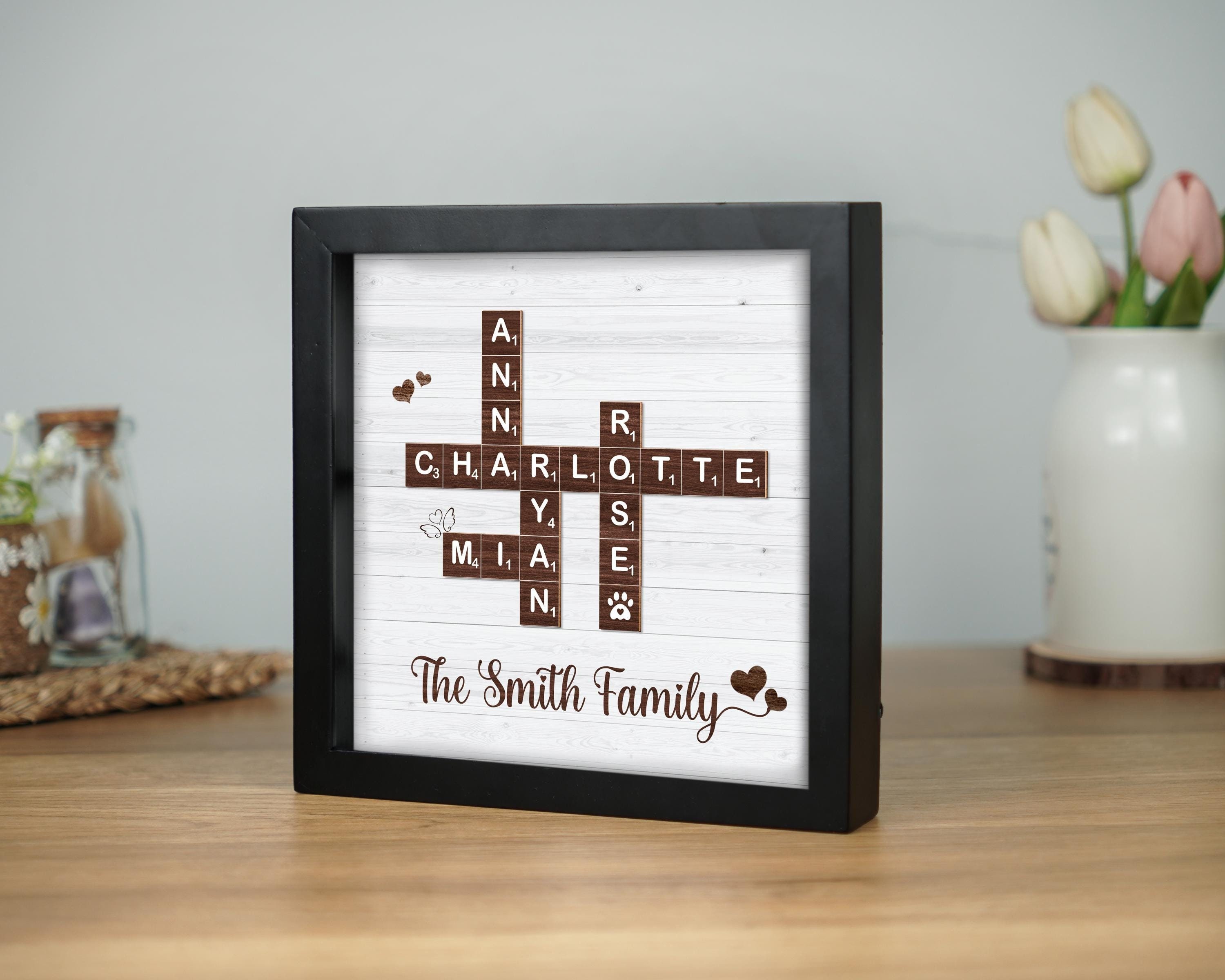 Scrabble Family Name Frame, Custom Family Letter Tile, Family