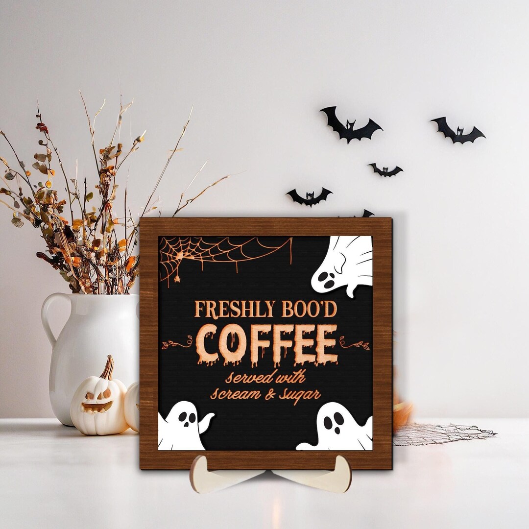 Halloween Coffee Bar Sign, Freshly Boo Coffee Sign, Halloween Coffee ...