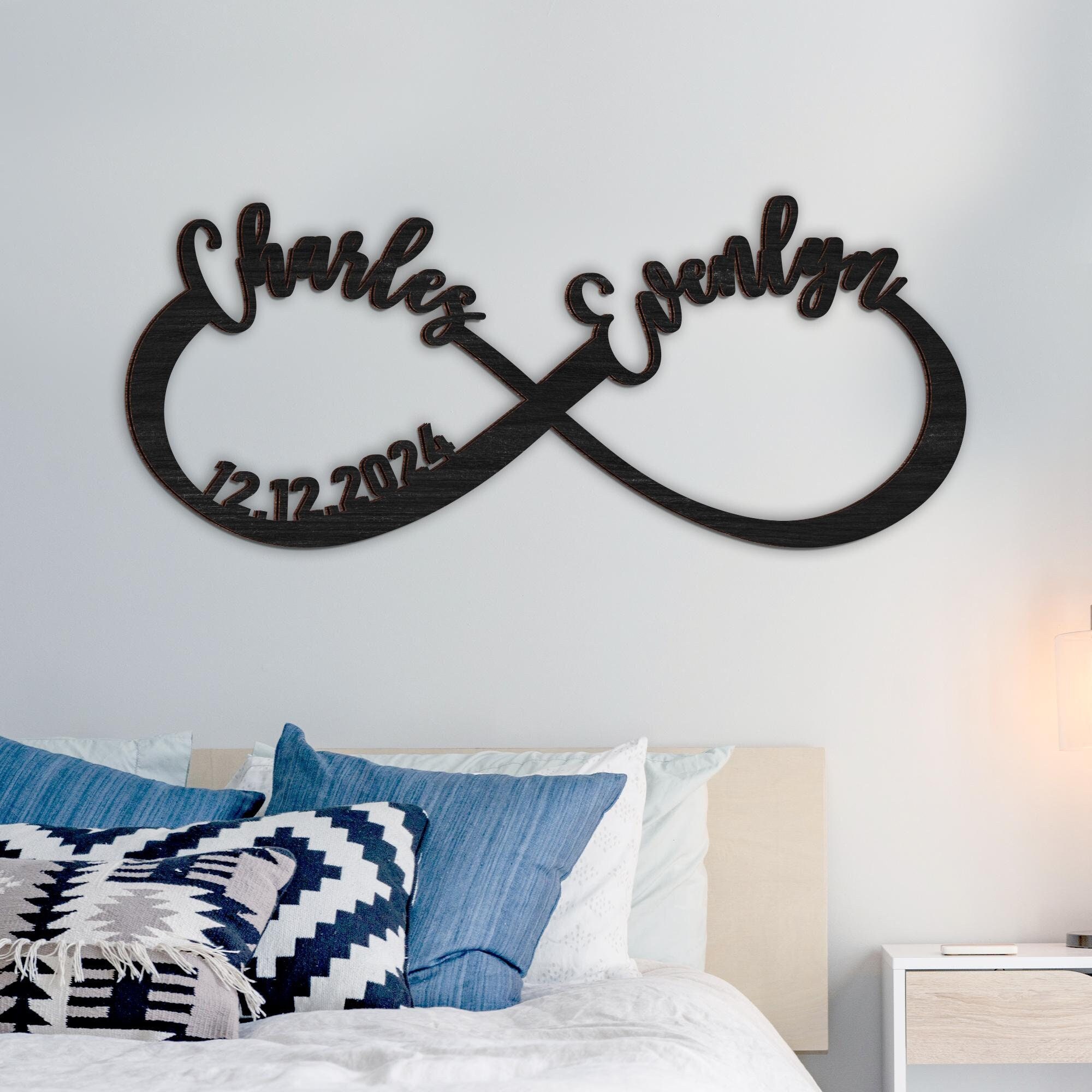 Custom Wedding Gift for Couple,Infinity Heart Sign with Name,Engagement Anniversary Gift,Wedding Date,Established Sign,Housewarming Gift