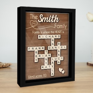 Moldura personalizada com nome de família para Scrabble, capa de acrílico, azulejo com letras de família personalizadas, palavras cruzadas de família para Scrabble, lembrança com nome dos netos