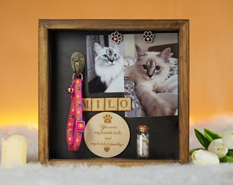 Personalized Cat Memorial Keepsake Shadow Box, Pet Name Sign With