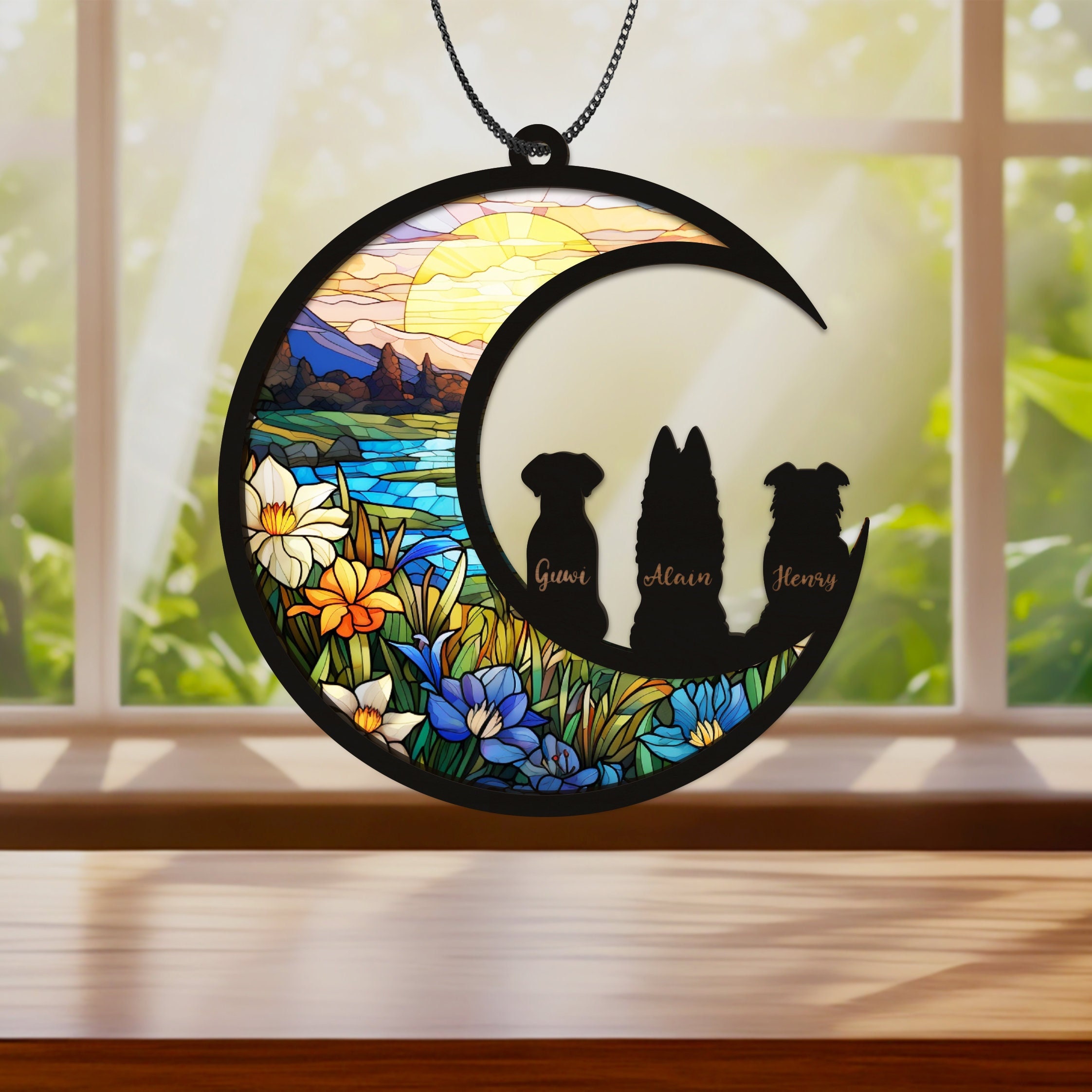 2 3 Pets Passing Away Ornament, Dog Memorial Suncatcher, Loss of Cat Sympathy Gift, Dog Mom Stained Glass, Pet Loss Gifts, Rainbow Bridge