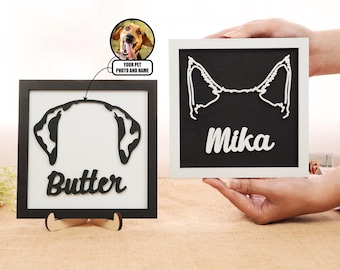 Marco de oreja de perro personalizado, regalo por la pérdida de una mascota, condolencias por la pérdida de una mascota, regalo conmemorativo para un perro, pérdida de un perro, letrero con el nombre de una mascota, contorno de oreja de perro, regalo para amantes de las mascotas