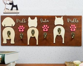3 Dog Leash Hook, Custom Dog Leash Holder, Pet Leash Holder With Name, Dog Lover Gift, New Dog Gift, Dog Hanging Sign, Housewarming Gift.
