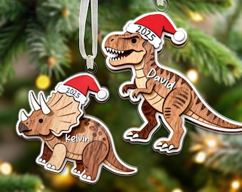 Leuke houten dinosaurus kerstornament 2025, aangepast babyornament, Trex-ornament, aangepast kinderornament, dinosaurusornament vilt, kerstcadeau